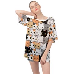 Cute Cat Kitten Cartoon Doodle Seamless Pattern Oversized Chiffon Top by Vaneshart