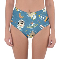 Seamless Pattern Funny Astronaut Outer Space Transportation Reversible High-waist Bikini Bottoms by Vaneshart