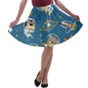 Seamless Pattern Funny Astronaut Outer Space Transportation A-line Skater Skirt View1