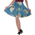 Seamless Pattern Funny Astronaut Outer Space Transportation A-line Skater Skirt View2