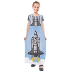 Rocket Shuttle Spaceship Science Kids  Short Sleeve Maxi Dress by Wegoenart