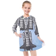 Rocket Shuttle Spaceship Science Kids  Quarter Sleeve Shirt Dress by Wegoenart