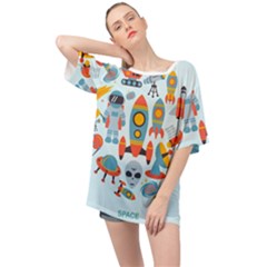 Space Elements Flat Oversized Chiffon Top by Nexatart