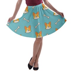 Cute Corgi Dog Face Pattern A-line Skater Skirt by Nexatart