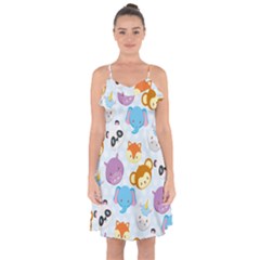 Animal Faces Collection Ruffle Detail Chiffon Dress by Nexatart