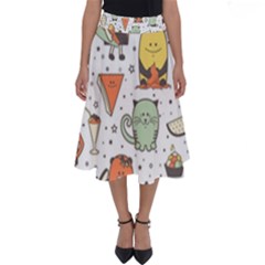 Funny Seamless Pattern With Cartoon Monsters Personage Colorful Hand Drawn Characters Unusual Creatu Perfect Length Midi Skirt by Nexatart
