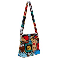 Abstract Grunge Urban Pattern With Monster Character Super Drawing Graffiti Style Zipper Messenger Bag by Nexatart