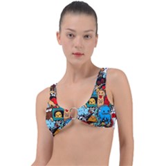 Abstract Grunge Urban Pattern With Monster Character Super Drawing Graffiti Style Ring Detail Bikini Top by Nexatart