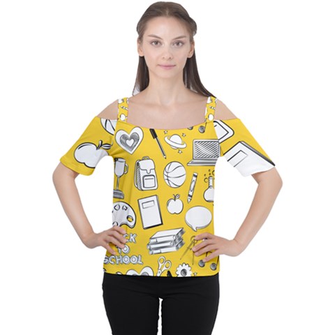 Pattern With Basketball Apple Paint Back School Illustration Cutout Shoulder Tee by Nexatart
