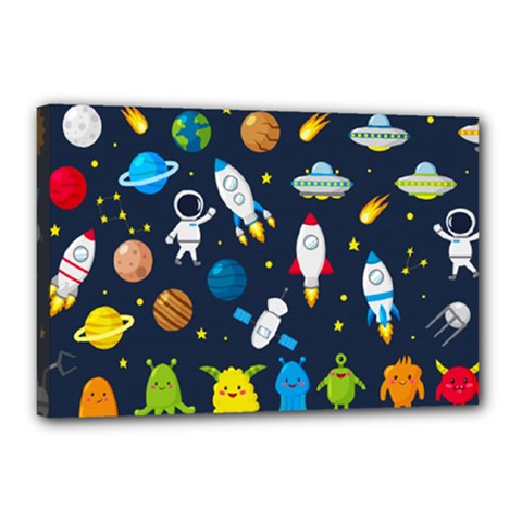 Big Set Cute Astronauts Space Planets Stars Aliens Rockets Ufo Constellations Satellite Moon Rover V Canvas 18  X 12  (stretched) by Nexatart