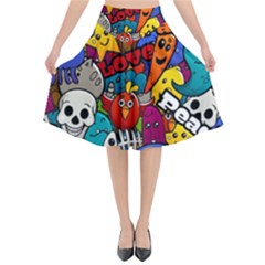 Graffiti Characters Seamless Pattern Flared Midi Skirt by Nexatart