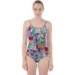 Graffiti Characters Seamless Pattern Cut Out Top Tankini Set by Nexatart