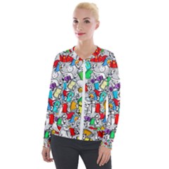 Graffiti Characters Seamless Pattern Velour Zip Up Jacket by Nexatart