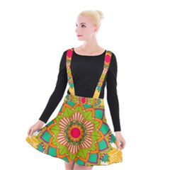 Mandala Patterns Yellow Suspender Skater Skirt by Nexatart