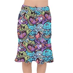 Zombie Heads Pattern Short Mermaid Skirt by Nexatart