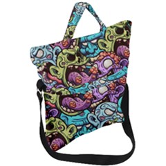 Zombie Heads Pattern Fold Over Handle Tote Bag by Nexatart