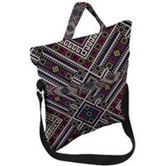 Zentangle Style Geometric Ornament Pattern Fold Over Handle Tote Bag by Nexatart