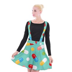 Pills Medicines Seamless Pattern Blue Background Suspender Skater Skirt by Nexatart