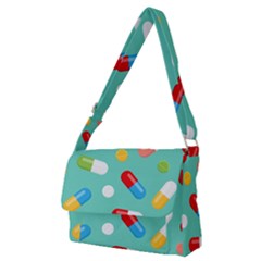 Pills Medicines Seamless Pattern Blue Background Full Print Messenger Bag (m) by Nexatart