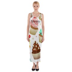 Seamless Pattern Yummy Colored Cupcakes Fitted Maxi Dress by Nexatart