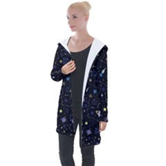 Starry Night  Space Constellations  Stars  Galaxy  Universe Graphic  Illustration Longline Hooded Cardigan by Nexatart