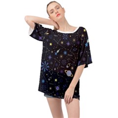 Starry Night  Space Constellations  Stars  Galaxy  Universe Graphic  Illustration Oversized Chiffon Top by Nexatart