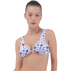 Hearts Seamless Pattern Memphis Style Ring Detail Bikini Top by Vaneshart