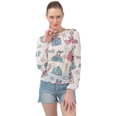 Transportation Seamless Pattern Banded Bottom Chiffon Top by Vaneshart