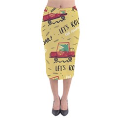 Childish Seamless Pattern With Dino Driver Velvet Midi Pencil Skirt by Vaneshart