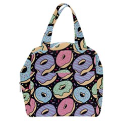 Colorful Donut Seamless Pattern On Black Vector Boxy Hand Bag by Sobalvarro