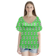 Knotty Ball V-neck Flutter Sleeve Top by Sparkle