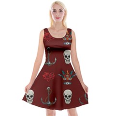 Tattoo Old School Background Pattern Reversible Velvet Sleeveless Dress by Wegoenart
