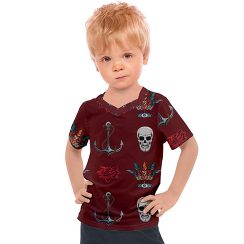 Tattoo Old School Background Pattern Kids  Sports Tee by Wegoenart