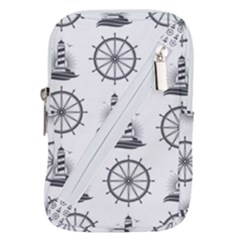 Marine Nautical Seamless Pattern With Vintage Lighthouse Wheel Belt Pouch Bag (large) by Wegoenart