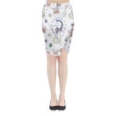 Seamless Pattern Cute Unicorn Cartoon Hand Drawn Midi Wrap Pencil Skirt by Wegoenart