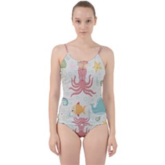 Underwater Seamless Pattern Light Background Funny Cut Out Top Tankini Set by Wegoenart