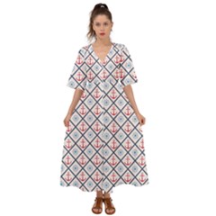 Seamless Pattern With Cross Lines Steering Wheel Anchor Kimono Sleeve Boho Dress by Wegoenart