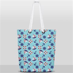 Seamless Pattern Nautical Theme Full Print Rope Handle Tote (small) by Wegoenart