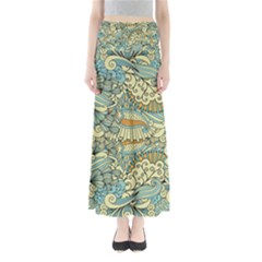 Light Colors Ethnic Decorative Pattern Batik Full Length Maxi Skirt by Wegoenart