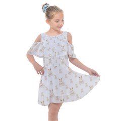 Happy Easter Motif Print Pattern Kids  Shoulder Cutout Chiffon Dress by dflcprintsclothing