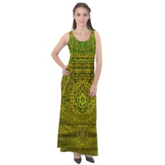 Gold Golden Sunset Mandala Sleeveless Velour Maxi Dress by pepitasart