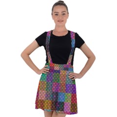 Random Colors Hexagon Velvet Suspender Skater Skirt by Sparkle