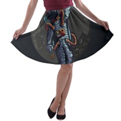 Illustration Drunk Astronaut A-line Skater Skirt by Vaneshart