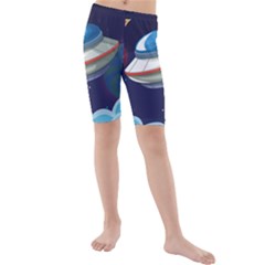 Ufo Alien Spaceship Galaxy Kids  Mid Length Swim Shorts by Vaneshart