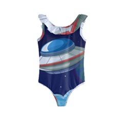 Ufo Alien Spaceship Galaxy Kids  Frill Swimsuit by Vaneshart