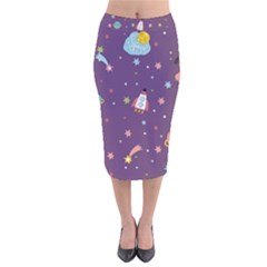 Space Travels Seamless Pattern Vector Cartoon Velvet Midi Pencil Skirt by Vaneshart