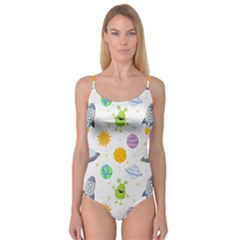 Seamless Pattern Cartoon Space Planets Isolated White Background Camisole Leotard  by Vaneshart