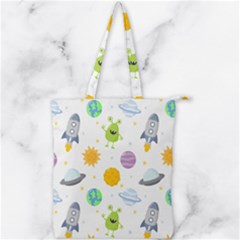Seamless Pattern Cartoon Space Planets Isolated White Background Double Zip Up Tote Bag by Vaneshart