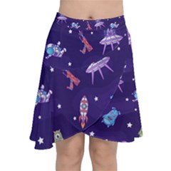 Space Seamless Pattern Chiffon Wrap Front Skirt by Vaneshart