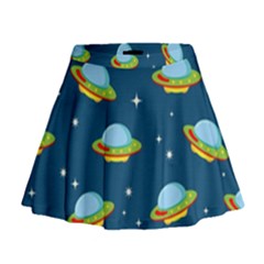 Seamless Pattern Ufo With Star Space Galaxy Background Mini Flare Skirt by Vaneshart